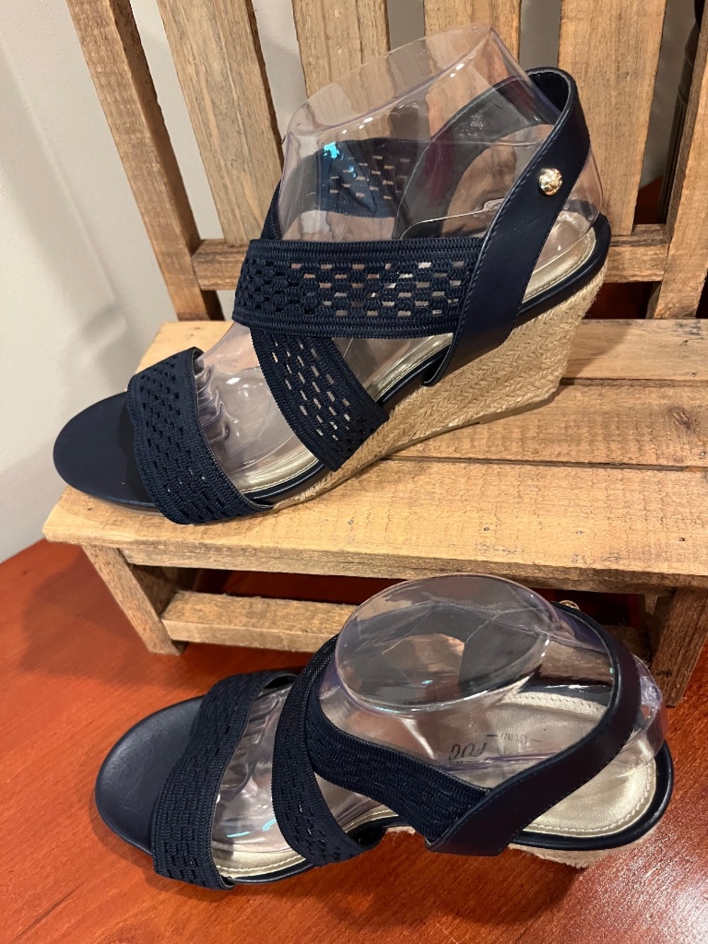NWOT London Fog Pickwick Stretch Wedge Espadrille Sandal 9M - Picture 4 of 11